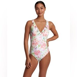 NWT - Lauren Ralph Lauren Ruffled Floral-Print One-Piece Swimsuit, size 12